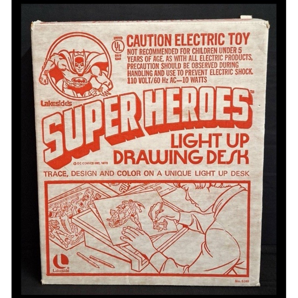 1976 Lakeside DC Comics Light Up Drawing Desk Superman Batman